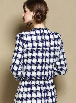Long Sleeve Blue-white Blocked Grid Jacket