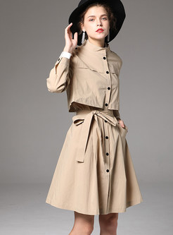 Pure Color Standing Collar Single-breasted Trendy Coat