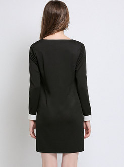 Fashion Black Monochrome O-neck Slim Dress