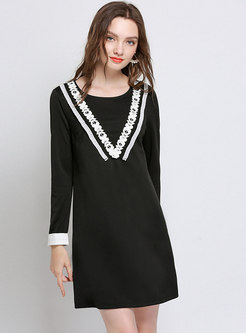 Fashion Black Monochrome O-neck Slim Dress