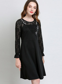 Sexy Lace Black Long Sleeve Perspective Dress