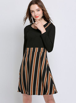 Stylish Striped Splicing High-rise Slim Dress