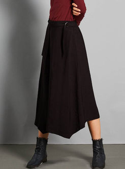 Pure Color High Waist Asymmetric Long Skirt