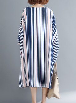 Trendy Plus Size Multicolor Striped Shift Dress