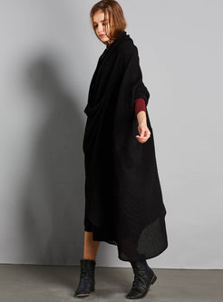 Chic Black Plus Size Deep V-neck Asymmetric Knitted Dress