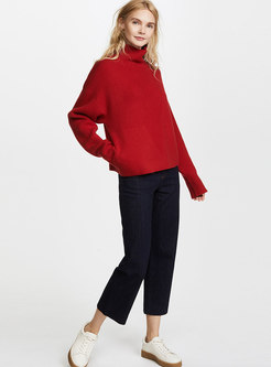 Brief High Neck Knitted Sweater With Side Pockests