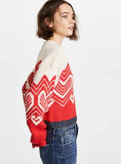 Autumn Stylish Heart Pattern Color-blocked Knitted Sweater 