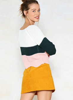 Fashionable Sweet Contrast-color Scalloped Hem Sweater