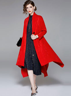 Stylish Red Asymmetric Hem Long Coat
