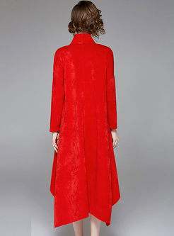 Stylish Red Asymmetric Hem Long Coat