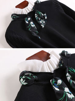 Elegant Ruffled Collar Bowknot Drilling Slim Knitted Dress