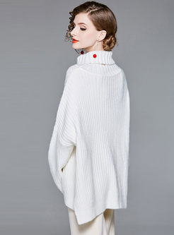 Loose Pure Color High Neck Knitted Sweater