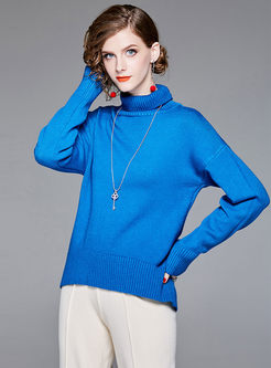 Trendy Solid Color High Neck Loose Sweater