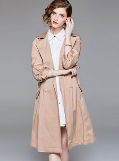 Solid Color Lantern Sleeve Slim Trench Coat