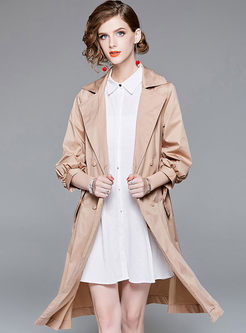 Solid Color Lantern Sleeve Slim Trench Coat