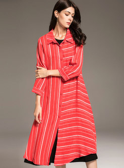 Trendy Stand Collar Single-breasted Striped Coat