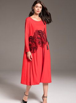 Fashion Red Fringed Splicing Plus Size Knitted Dress