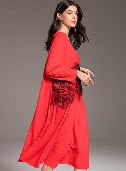 Fashion Red Fringed Splicing Plus Size Knitted Dress