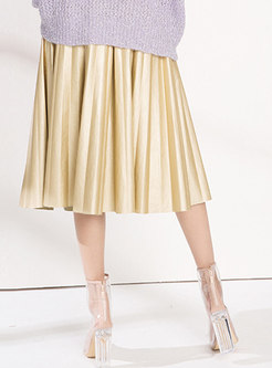 Fashion Sweet High-rise Accordion-pleat Midi Skirt