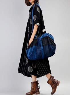 Casual Striped Patchwork Dots Linen Trench Coat