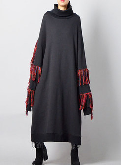 Trendy Batwing Sleeve Fringed Plus Size Maxi Dress