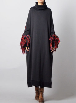 Trendy Batwing Sleeve Fringed Plus Size Maxi Dress
