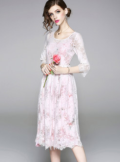 Hollow Out Lace Embroidered Dress With Strap