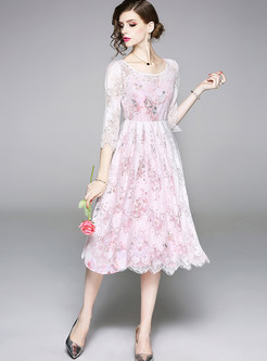 Hollow Out Lace Embroidered Dress With Strap