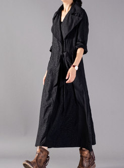 Trendy Notched Lapel Self-tie Trench Coat With Pockets