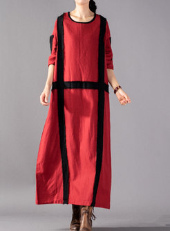 Trendy Brief Linen Contrast-color Plus Size Pocket Dress