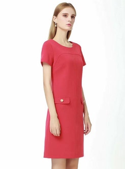 Brief Red O-neck Slim Mini Dress