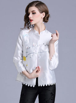 Vintage Embroidered Stand Collar Single-breasted Short Coat