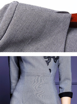Embroidery Lace Three Quarters Sleeve Asymmetric Bodycon Dress