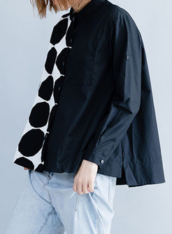 Fashion Black All-match Linen Blouse With Dots
