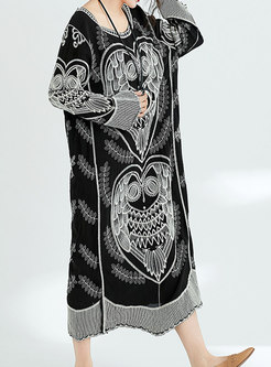 Fashionable Plus Size Owl Embroidered Maxi Dress