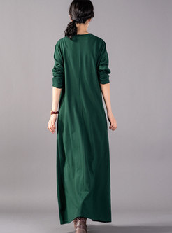 Brief Green Solid Plus Size Irregular Knitted Maxi Dress