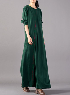 Brief Green Solid Plus Size Irregular Knitted Maxi Dress