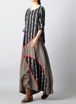 Fashion Retro Black Linen Shift Asymmetric Maxi Dress