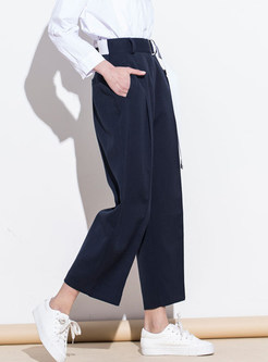 Casual Solid Collar High Waist Belted Wide Leg Pants