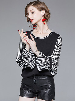 Chic Striped Splicing Bat Sleeve Knitted Sweater