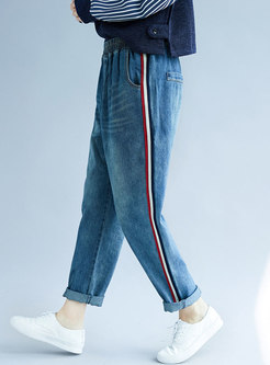 Fashionable Blue Plus Size Distressed Denim Harem Pants