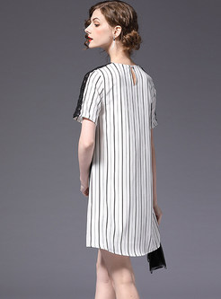 Casual Plus Size Striped Splicing Chiffon Mini Dress