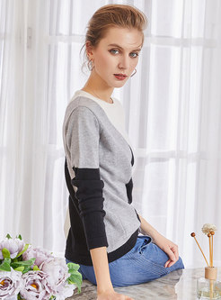 Casual Color-blocked O-neck Knitted Sweater