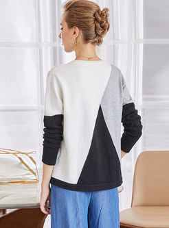 Casual Color-blocked O-neck Knitted Sweater