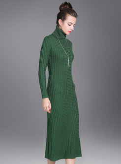 Pure Color High Neck Sheath Knitted Dress
