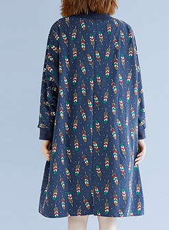 Trendy Turtleneck Print Plus Size Shift Midi Dress