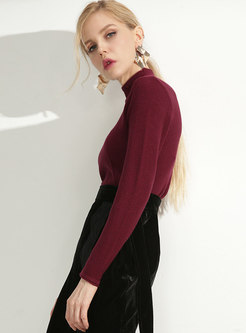 Brief Solid Collar High Neck Slim Knitted Sweater