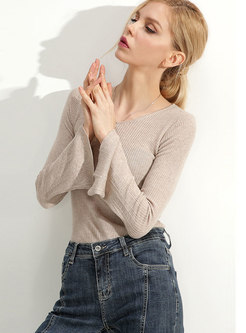 Pure Color V-neck Flare Sleeve Slim Sweater