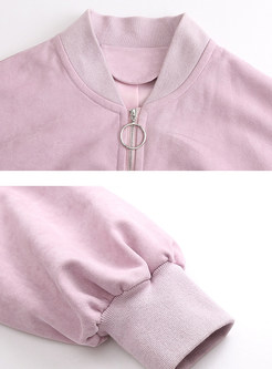 Casual Solid Color V-neck Zippered Pocket Short Coat