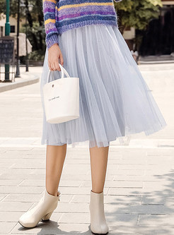 Elastic Waist Multi-layer Mesh Pleated Sweet Skirt